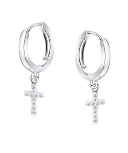 Sparkling Cross Silver Huggies Earring HO-2114